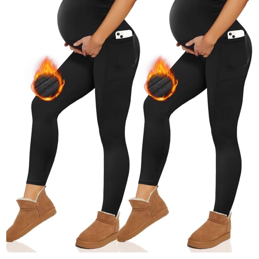 Fleece-lined maternity leggings with pockets black - worn once